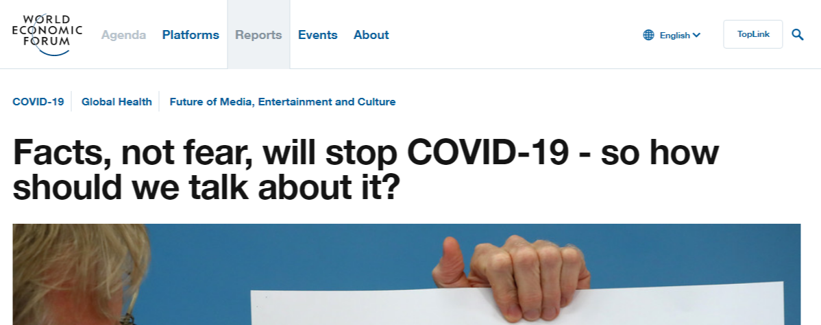 Screenshot - WeForum: Facts, not fear, will stop COVID-19 - so how should we talk about it?
