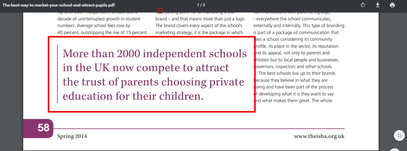 Screenshot: Blue Apple Education PDF: The-best-way-to-market-your-school-and-attract-pupils.pdf