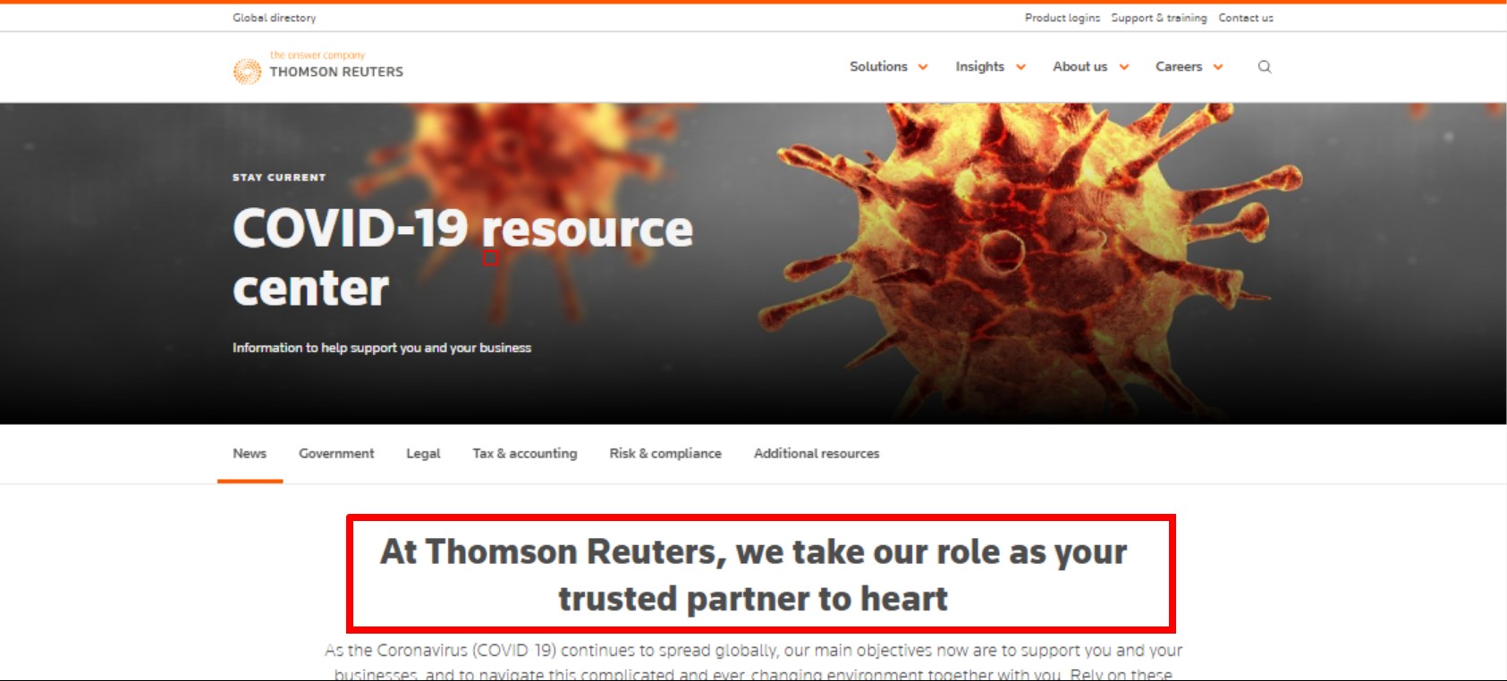 Screenshot: Thompson Reuters COVID-19 Resource Centre